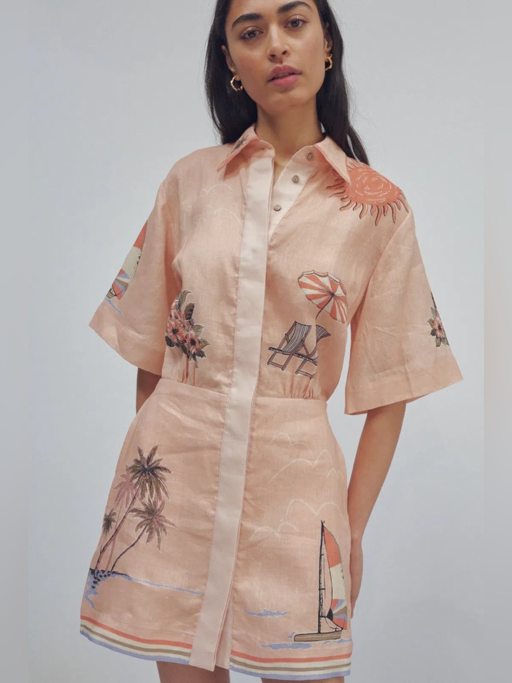 Alemais Marina Printed Peach Shirt Dress